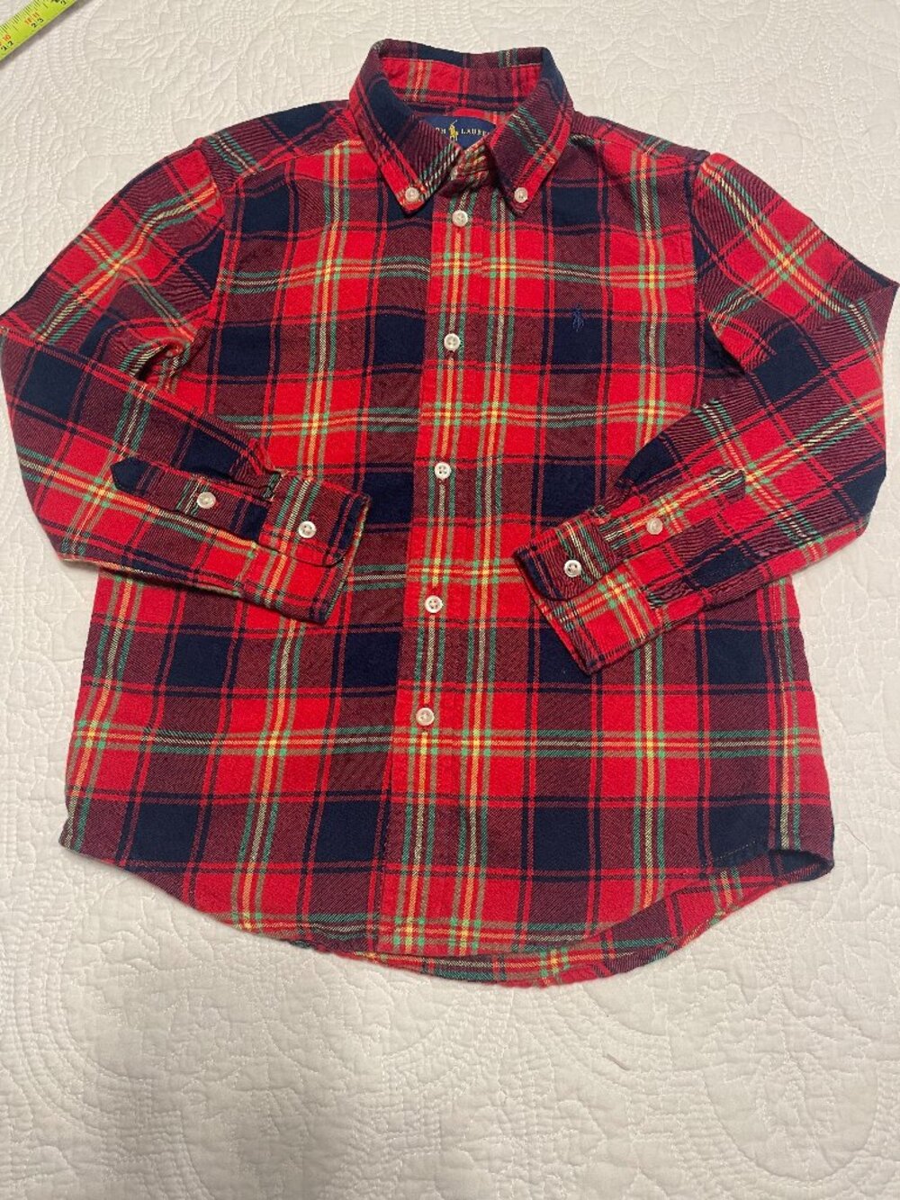Ralph Lauren Boys Plaid Flannel Shirt Red/Black with Green Boys size 6